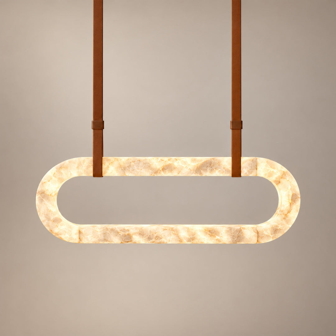 Modern Circle Chandelier Ceiling Mounted Metal Frame with White Alabaster Stone Lighting