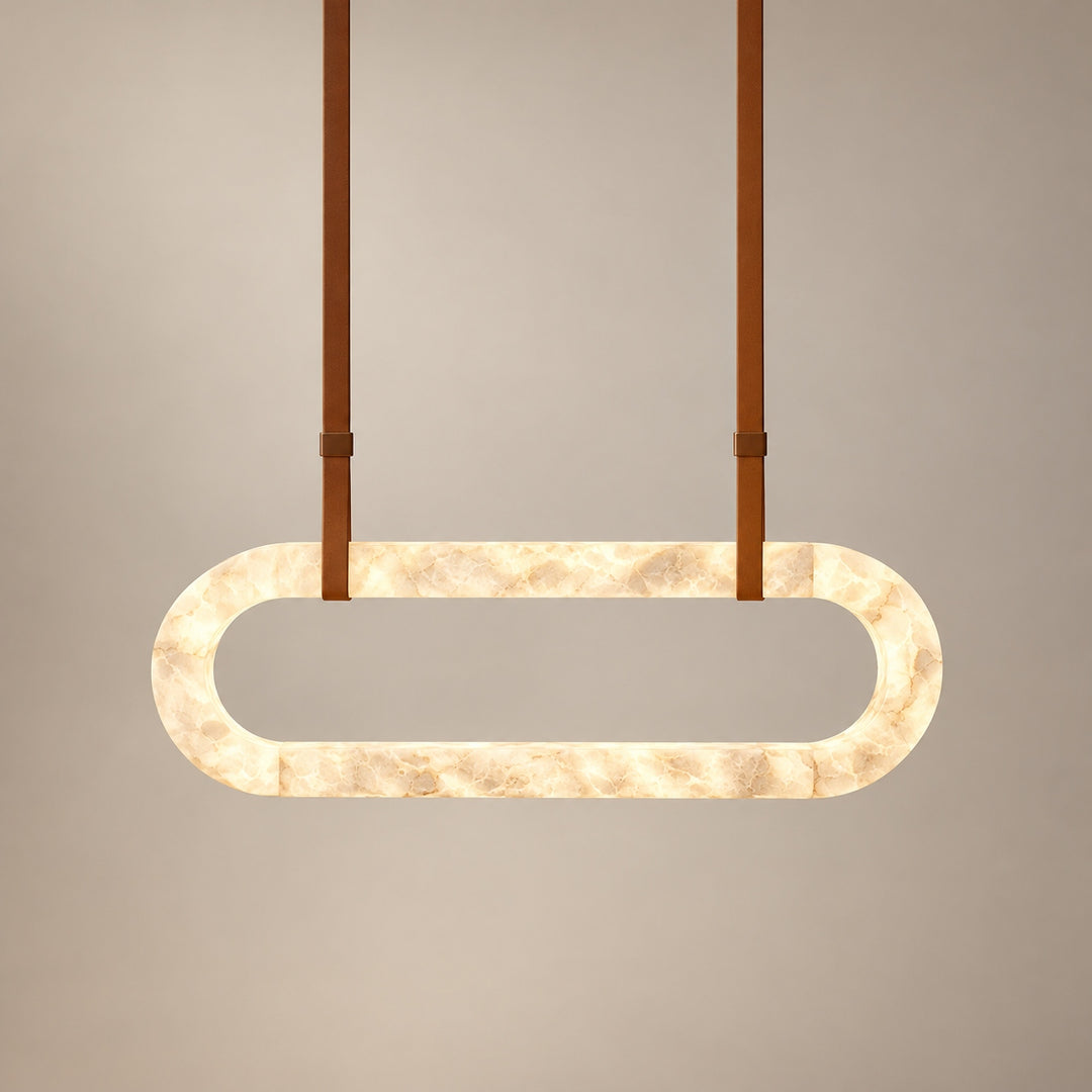 Modern Circle Chandelier Ceiling Mounted Metal Frame with White Alabaster Stone Lighting