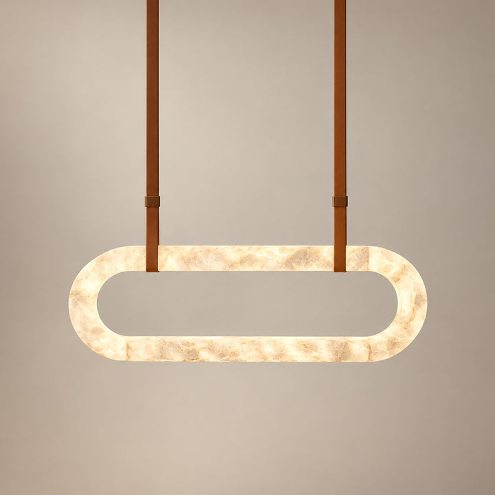 Modern Circle Chandelier Ceiling Mounted Metal Frame with White Alabaster Stone Lighting