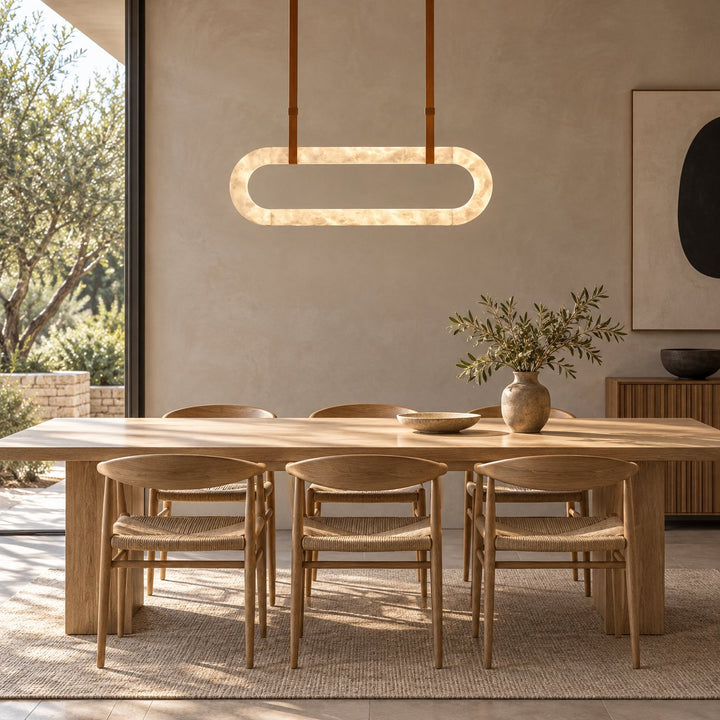 Modern Circle Chandelier Ceiling Mounted Metal Frame with White Alabaster Stone Lighting
