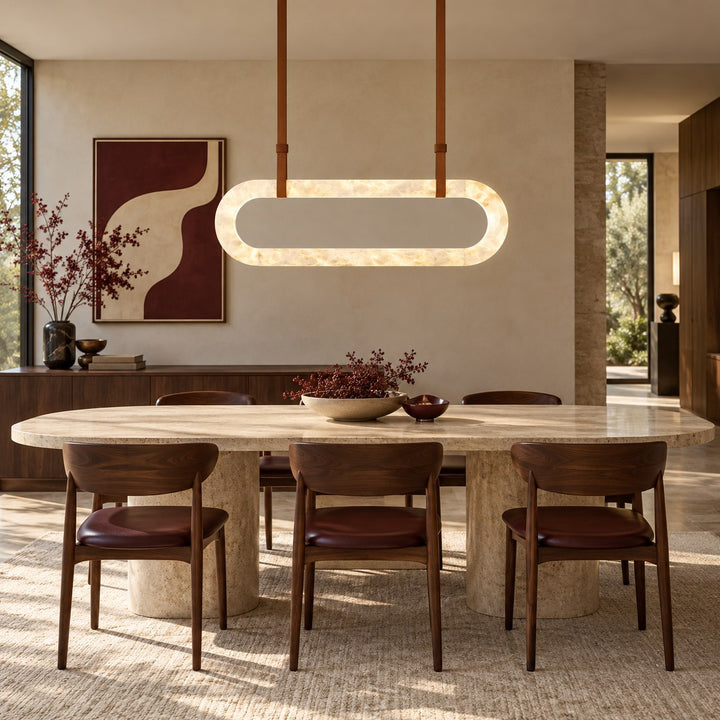 Modern Circle Chandelier Ceiling Mounted Metal Frame with White Alabaster Stone Lighting