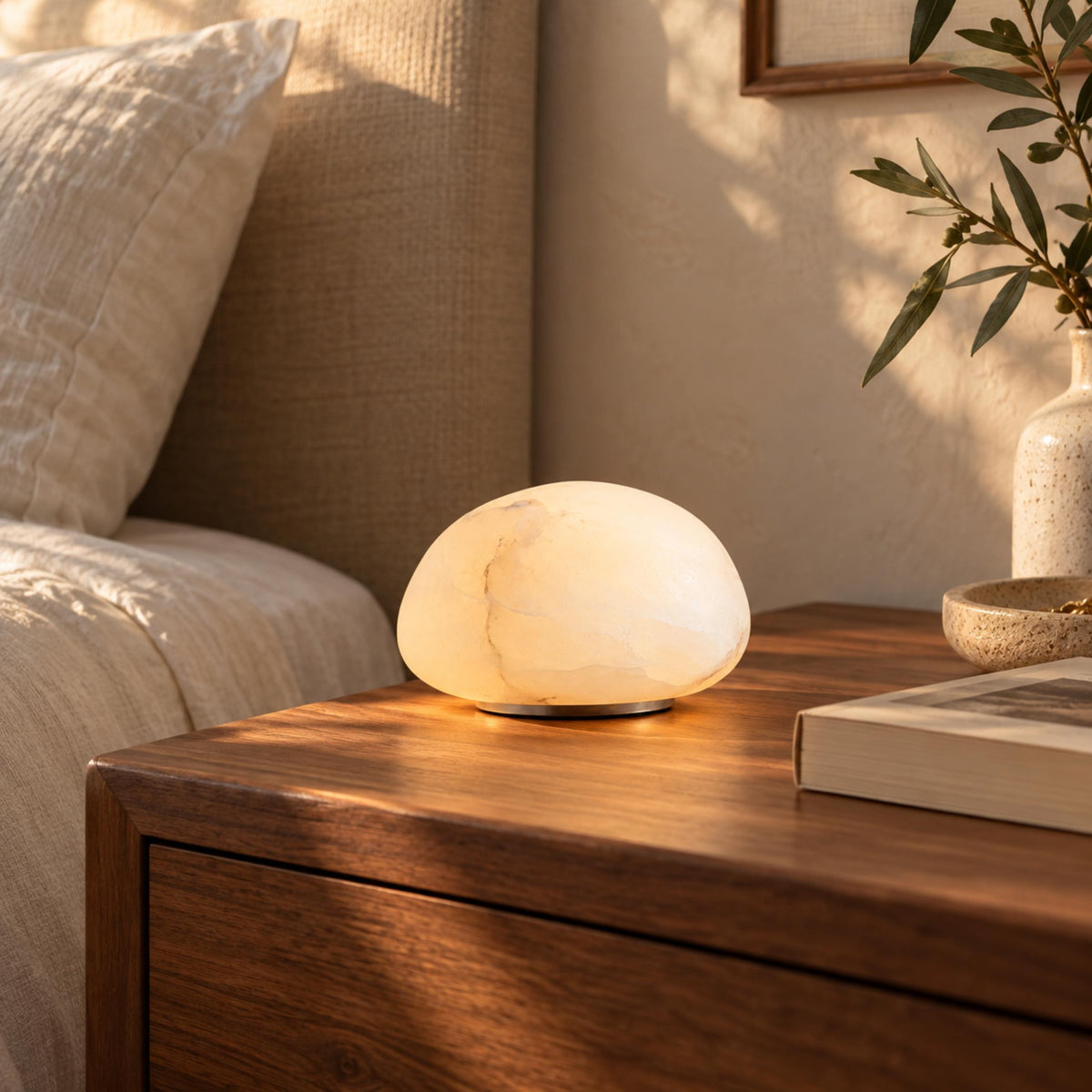 Modern Portable Table Lamp with Alabaster Shade and Built-in Battery for Cordless Lighting