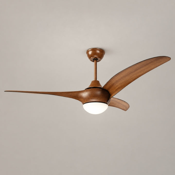 Traditional Ceiling Fan with Wood Blades Flush Mount Opal Glass Diffuser for Indoor Use