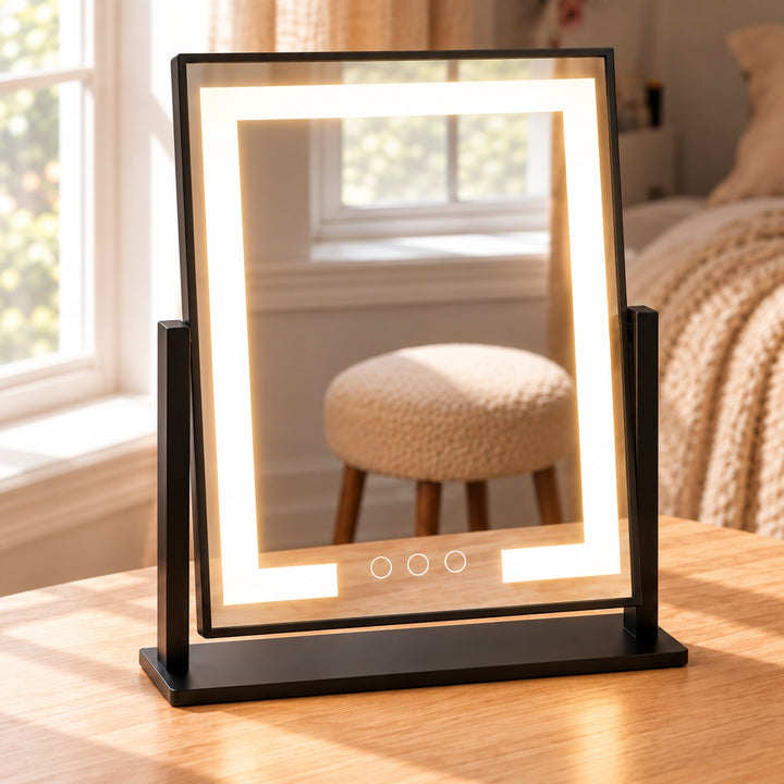 Modern LED Vanity Mirror with Touch Control 15x Magnifying Adjustable Brightness 360° Rotation