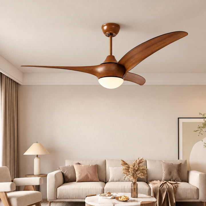 Traditional Ceiling Fan with Wood Blades Flush Mount Opal Glass Diffuser for Indoor Use
