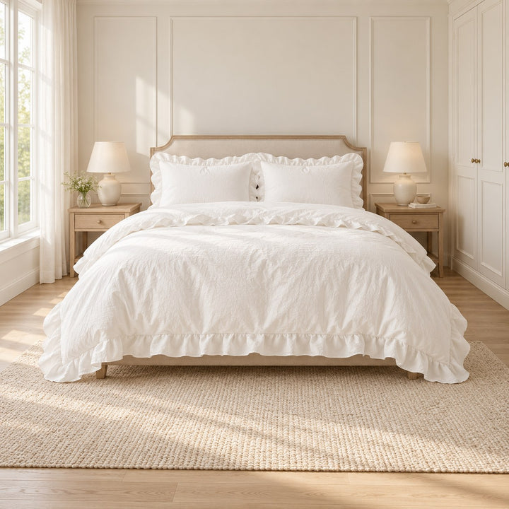 Modern Crumpled Ruffle Bedding Set Duvet Cover Flat Sheet Pillow Case Cotton Soft Texture