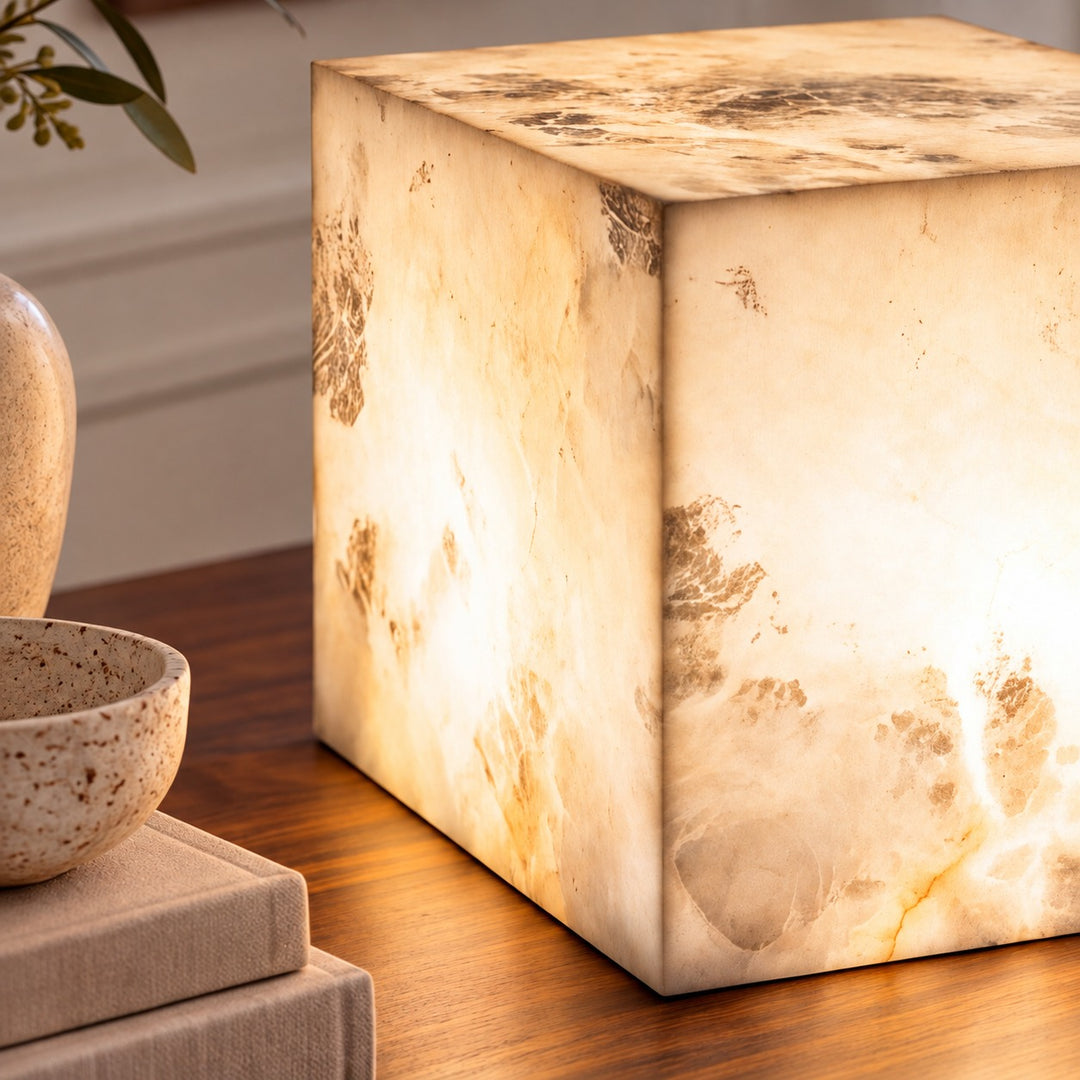 Modern Alabaster Table Lamp LED Integrated Natural Stone for Bedroom Living Room Décor