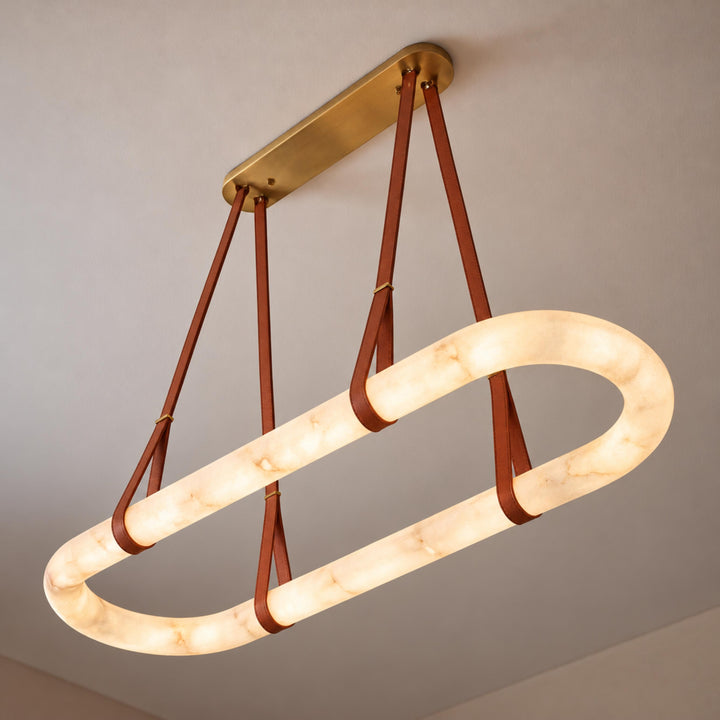 Modern Circle Chandelier Ceiling Mounted Metal Frame with White Alabaster Stone Lighting