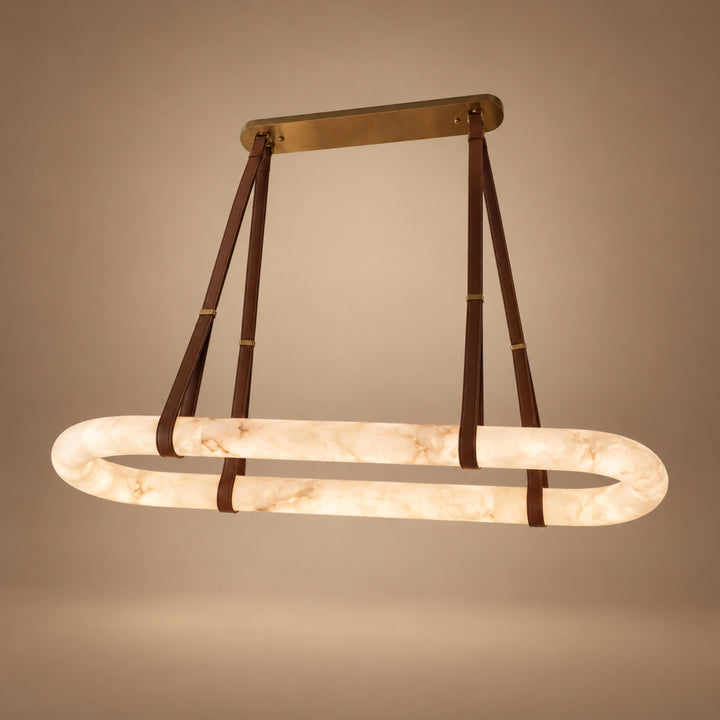 Modern Circle Chandelier Ceiling Mounted Metal Frame with White Alabaster Stone Lighting