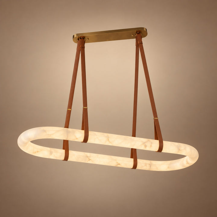Modern Circle Chandelier Ceiling Mounted Metal Frame with White Alabaster Stone Lighting