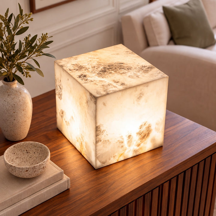 Modern Alabaster Table Lamp LED Integrated Natural Stone for Bedroom Living Room Décor