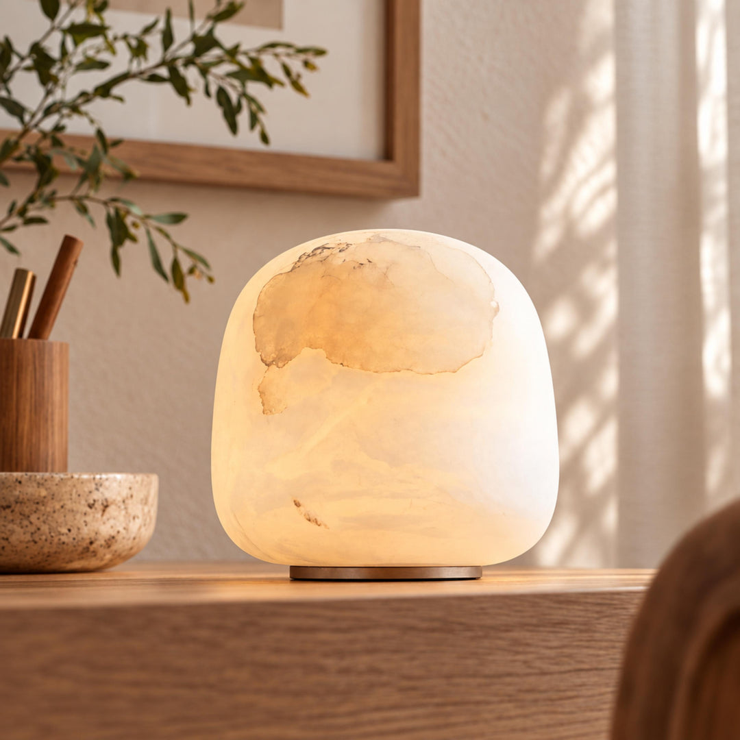 Modern Portable Table Lamp with Alabaster Shade and Built-in Battery for Cordless Lighting