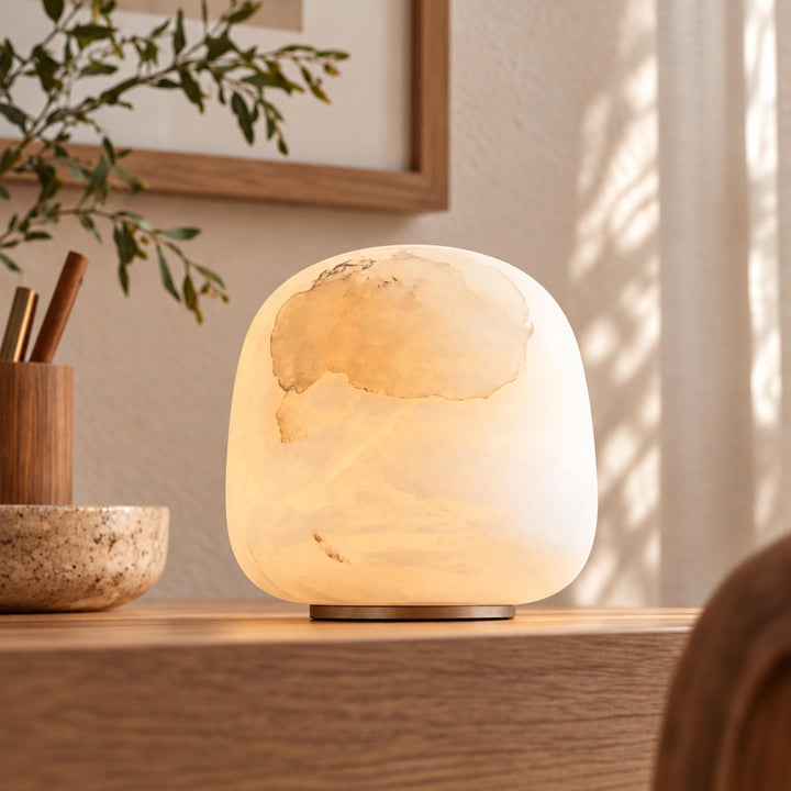 Modern Portable Table Lamp with Alabaster Shade and Built-in Battery for Cordless Lighting