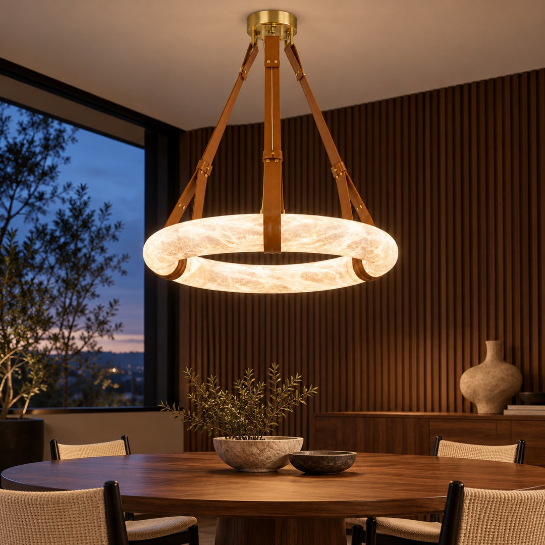 Modern Chandelier Light Ceiling Mounted Alabaster Shade with Warm Translucent Glow