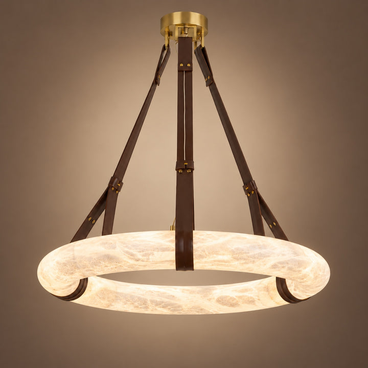 Modern Chandelier Light Ceiling Mounted Alabaster Shade with Warm Translucent Glow