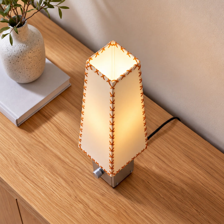 Contemporary Table Lamp with Iron and Walnut Base and Parchment Shade for Living Room Lighting