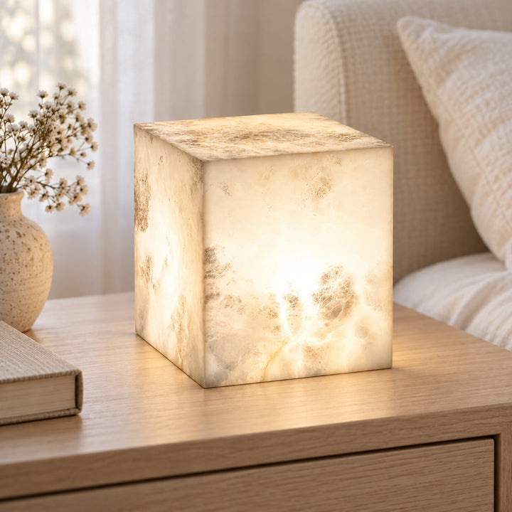 Modern Alabaster Table Lamp LED Integrated Natural Stone for Bedroom Living Room Décor