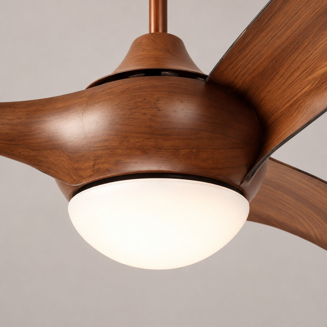 Traditional Ceiling Fan with Wood Blades Flush Mount Opal Glass Diffuser for Indoor Use