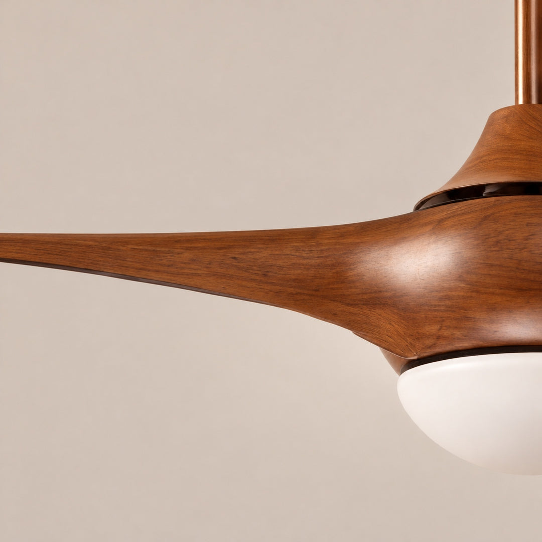 Traditional Ceiling Fan with Wood Blades Flush Mount Opal Glass Diffuser for Indoor Use