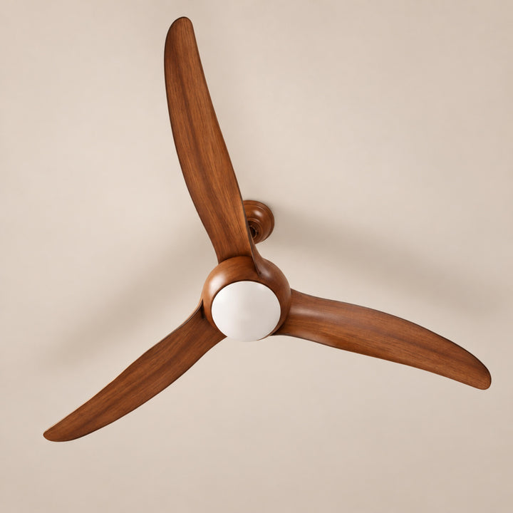Traditional Ceiling Fan with Wood Blades Flush Mount Opal Glass Diffuser for Indoor Use