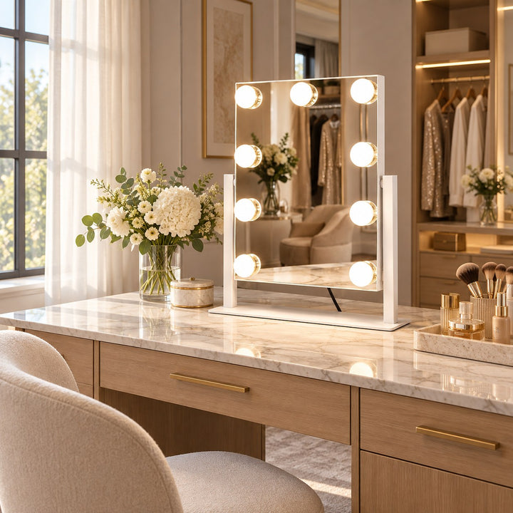 Modern Hollywood Vanity Mirror with Dimmable LED Bulbs 360° Rotating Touch Sensor