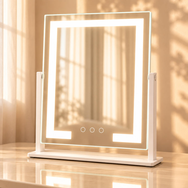 Modern LED Vanity Mirror with Touch Control 15x Magnifying Adjustable Brightness 360° Rotation