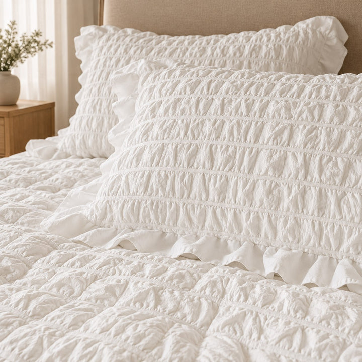 Chantilly Quilted Cream Puff Quilt Cover Set with Ruffled Edging in Cotton for Luxurious Comfort
