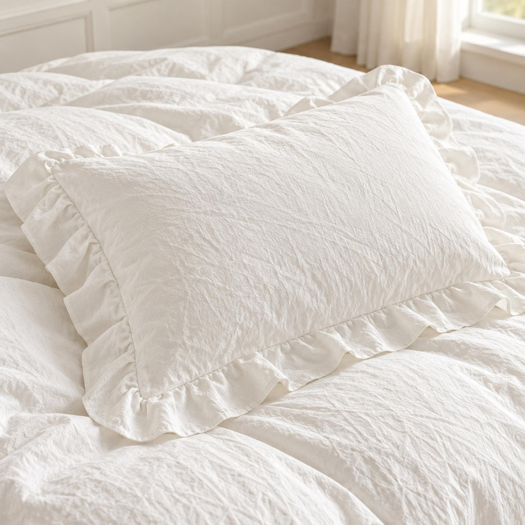 Modern Crumpled Ruffle Bedding Set Duvet Cover Flat Sheet Pillow Case Cotton Soft Texture