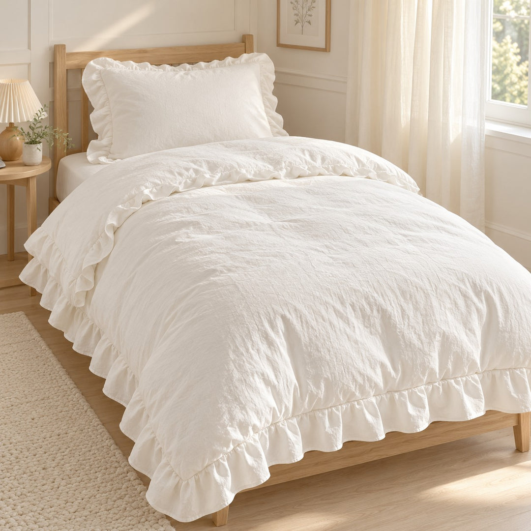 Modern Crumpled Ruffle Bedding Set Duvet Cover Flat Sheet Pillow Case Cotton Soft Texture