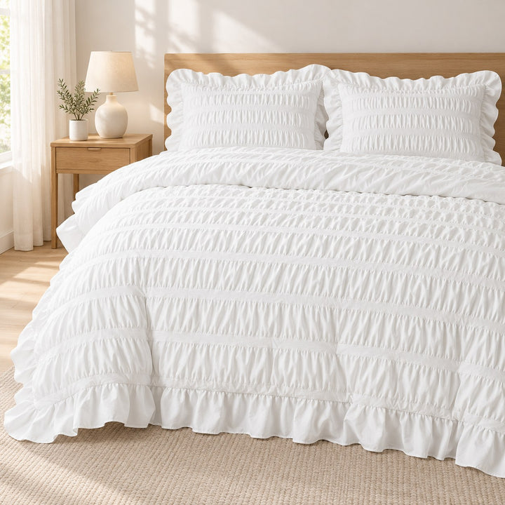 Modern Ribbed Bedding Set with Duvet Cover Flat and Fitted Sheets in 100% Cotton