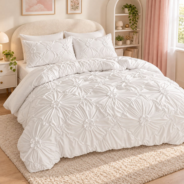 Boho Ruffle Flower Duvet Cover Set Soft Cotton Bedding Twin Full Queen Sizes