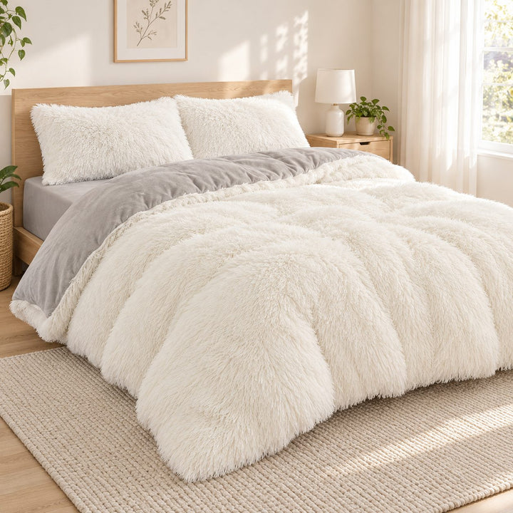 Cozy Plush Bedding Set Soft Duvet Cover Fluffy Pillowcases Fleece Fabric Machine Washable