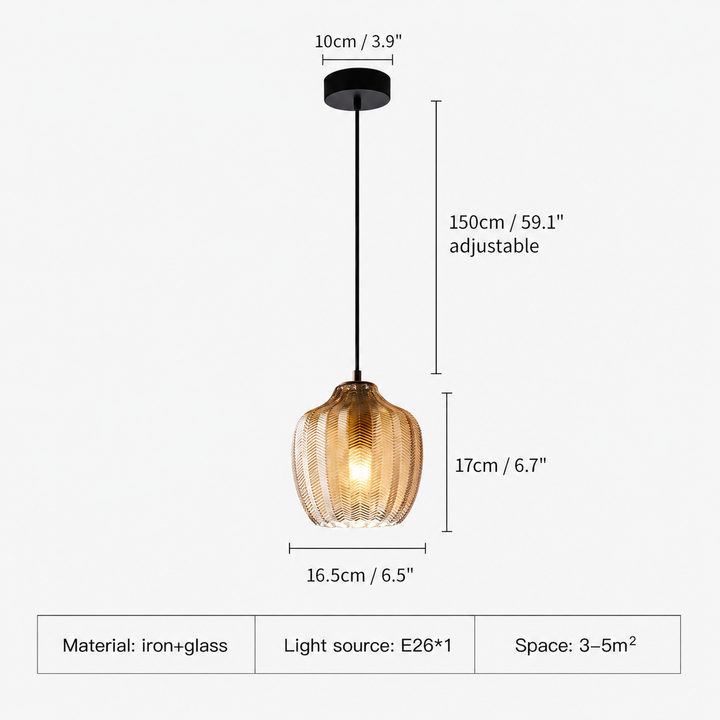 Modern Glass Pendant Light Adjustable Height Hanging Lamp LED Warm Illumination