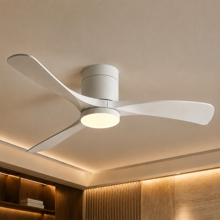 Modern Flush Mount Ceiling Fan with Lights LED Dimmable 2400 Lumens Quiet DC Motor