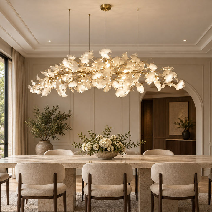 Modern Chandelier Light Ceiling-Mounted Metal Frame with Adjustable LED Ginkgo Leaf Design