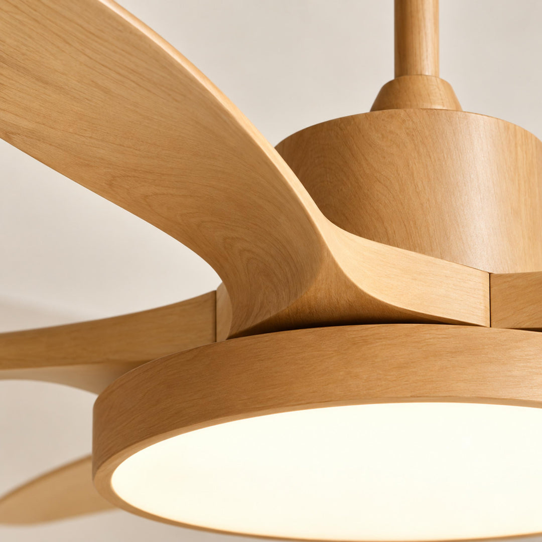 Modern Industrial Ceiling Fan Light Flush Mount Imitation Wood Blades Integrated LED