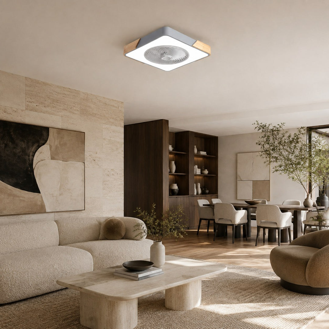 Modern Flush Mount Ceiling Fan with LED Light Iron Frame Dimmable Color Temperature 36W