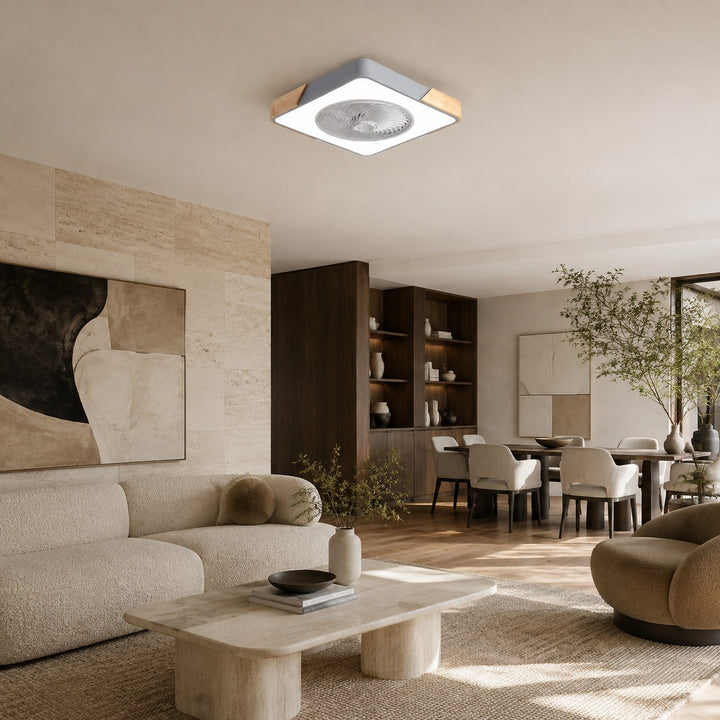 Modern Flush Mount Ceiling Fan with LED Light Iron Frame Dimmable Color Temperature 36W