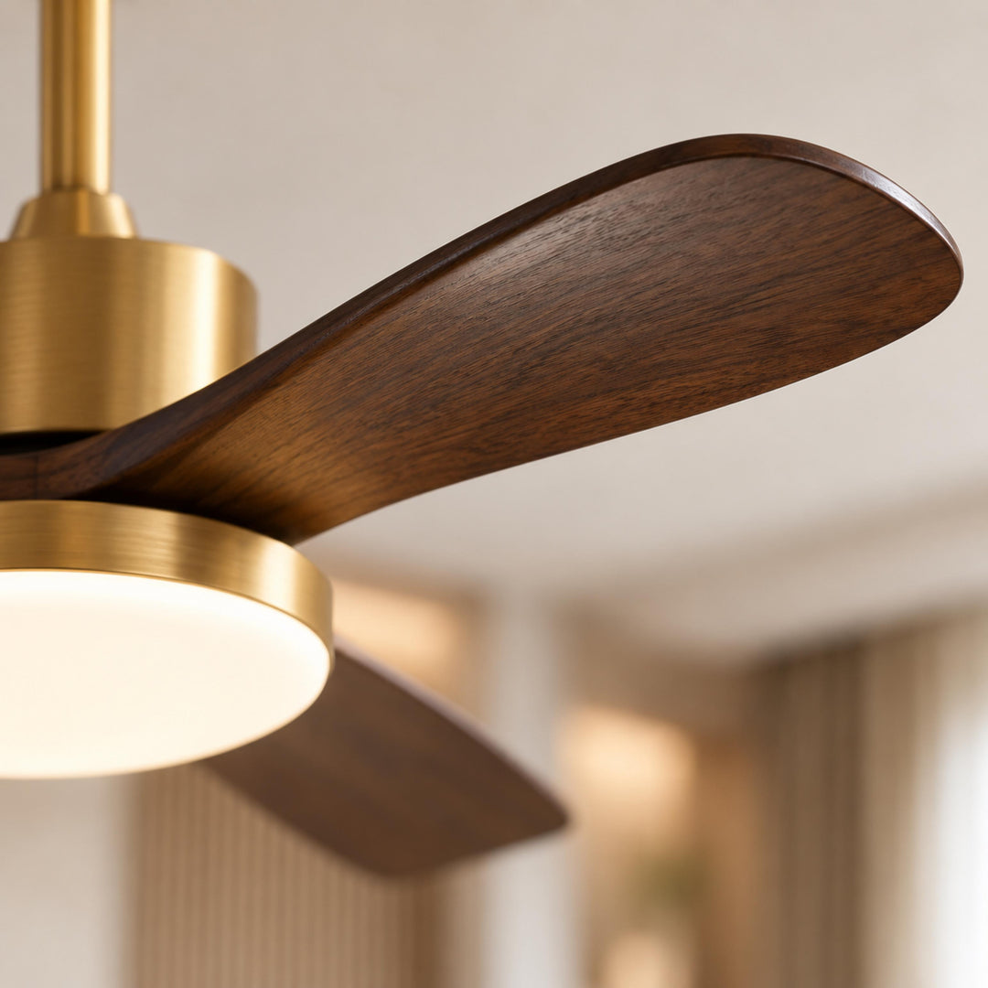 Modern Ceiling Fan with Integrated LED Lighting Flush Mount Design Wooden Blades 6-Speed Control