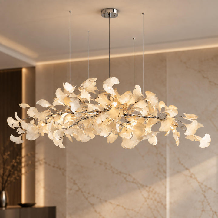 Modern Chandelier Light Ceiling-Mounted Metal Frame with Adjustable LED Ginkgo Leaf Design