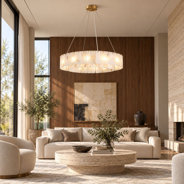 Modern Chandelier Ceiling Light Alabaster Stone Fixture Dimmable Indoor Decorative Lighting