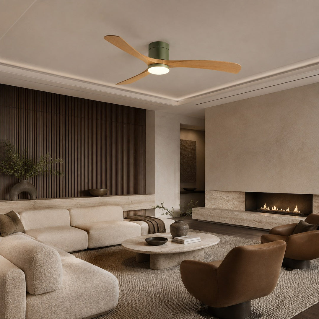 Modern Flush Mount Ceiling Fan with Lights LED Dimmable 2400 Lumens Quiet DC Motor