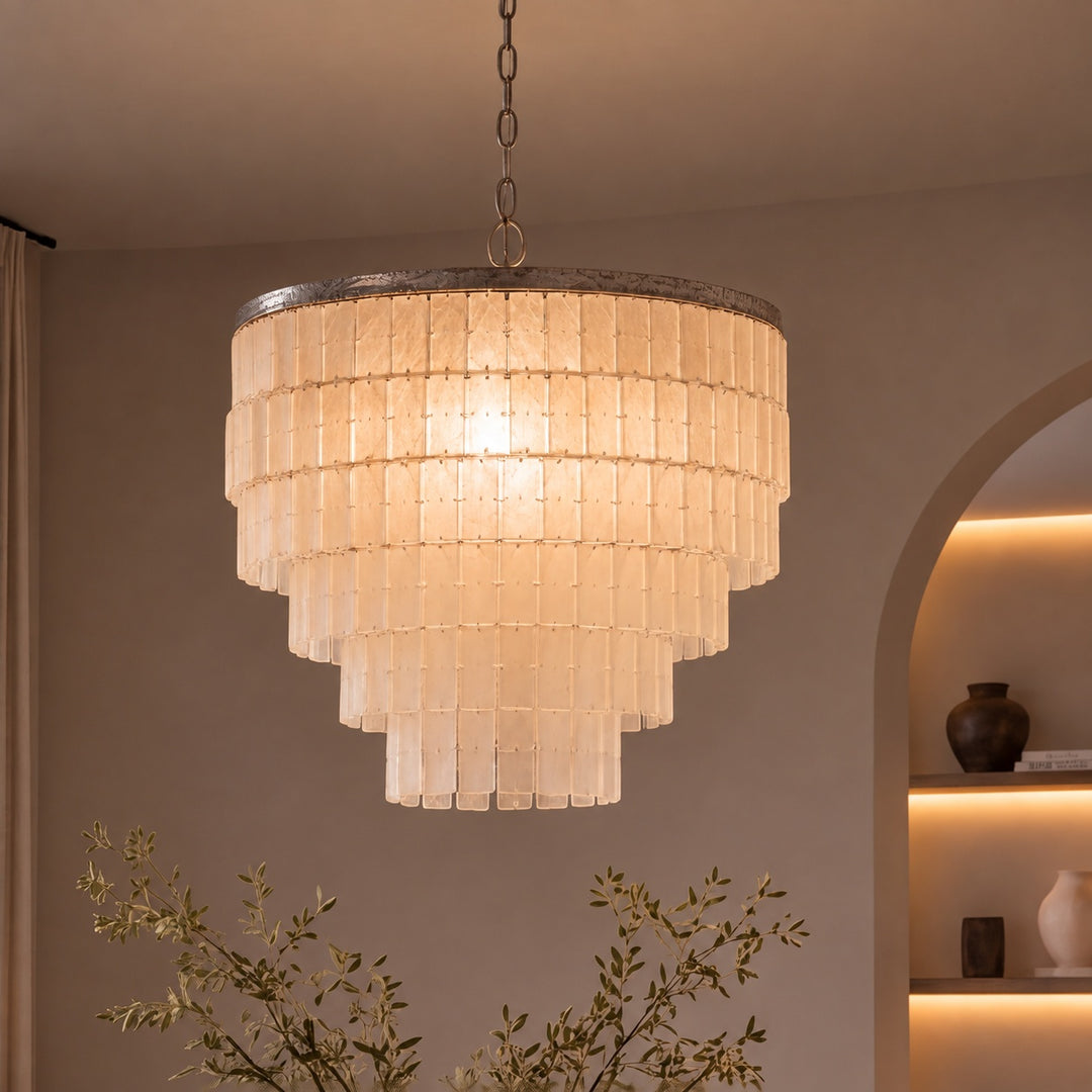Modern Chandelier Light Ceiling Mounted Natural Shell Adjustable Height for Dining Room
