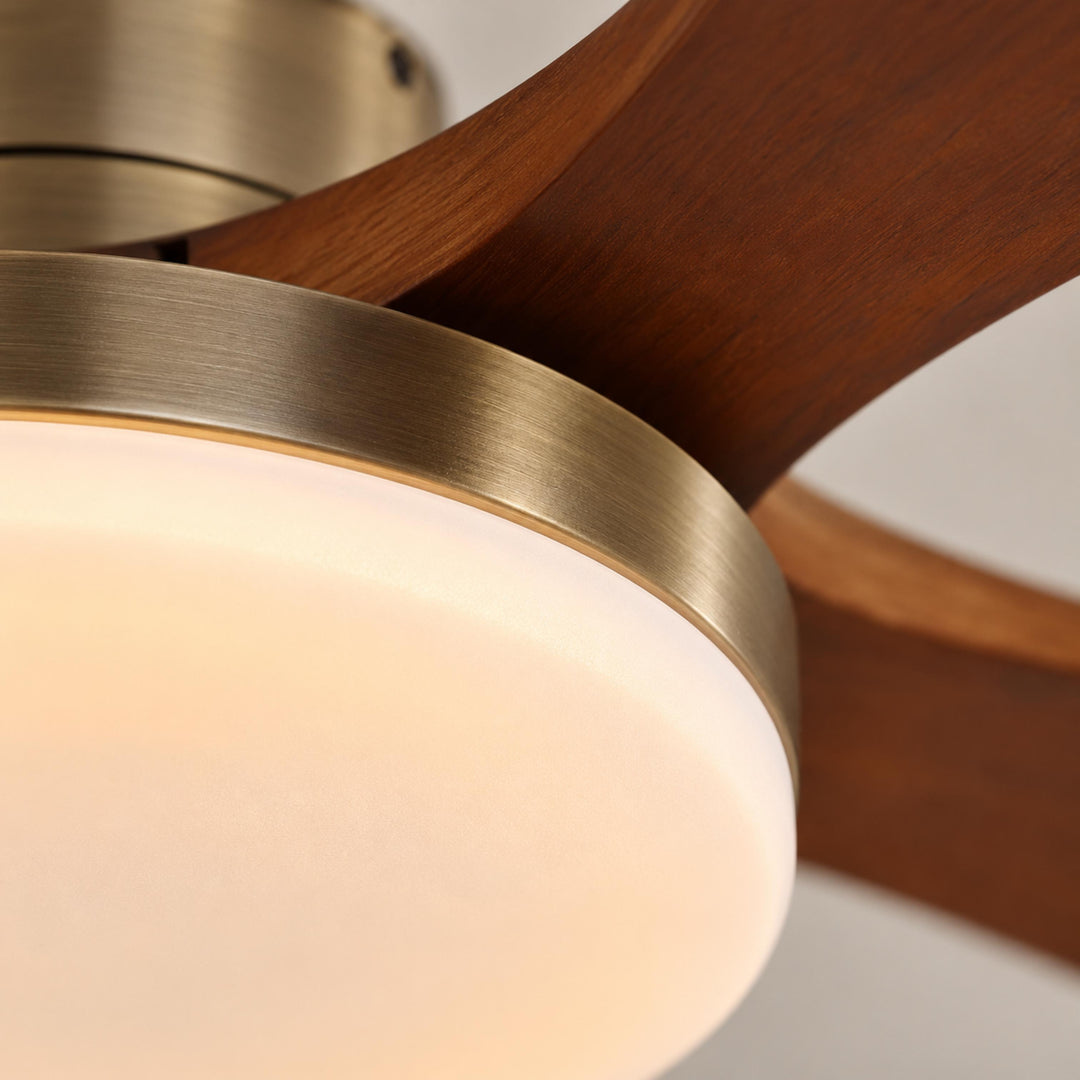 Modern Ceiling Fan with Lights Flush Mount Metal Frame Wooden Blades Integrated LED 6-Speed Control