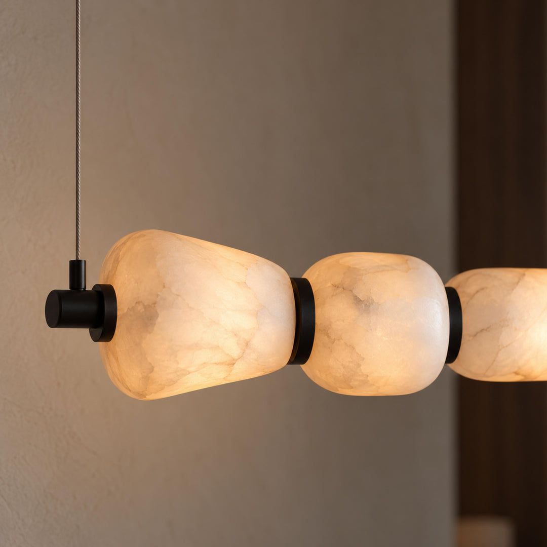 Modern Linear Chandelier Ceiling Mounted Alabaster Glass LED Lighting Fixture for Indoor Use