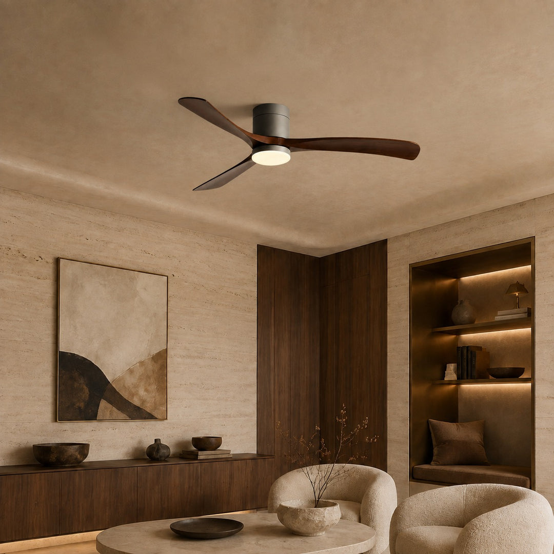 Modern Flush Mount Ceiling Fan with Lights LED Dimmable 2400 Lumens Quiet DC Motor