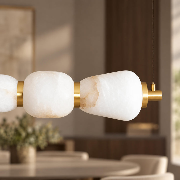 Modern Linear Chandelier Ceiling Mounted Alabaster Glass LED Lighting Fixture for Indoor Use