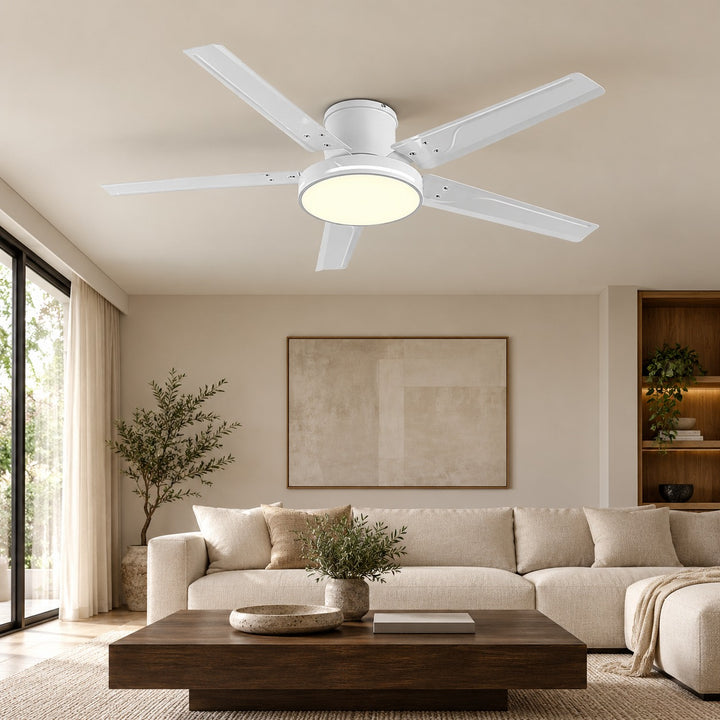 Modern Ceiling Fan with Lights Flush Mount Iron Frame 48W LED Dimmable 6-Speed DC Motor