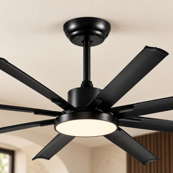 Modern Ceiling Fan Flush Mount Black Aluminium 8-Blade Full-Spectrum LED Quiet DC Motor