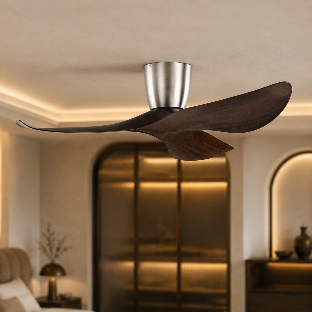 Modern Minimalist Flush Mount Ceiling Fan with Remote Control Quiet DC Motor ABS Blades